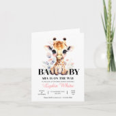 Invitation Baby shower fille Baby shower Giraffe ÉDITABLE (Devant)