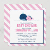 Invitation Baby shower fille baleine rose (Devant / Derrière)