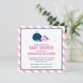 Invitation Baby shower fille baleine rose (Debout devant)