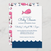 Invitation Baby shower fille baleine rose (Devant / Derrière)