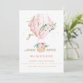 Invitation Baby shower Fille Balloon Rose Floral (Debout devant)