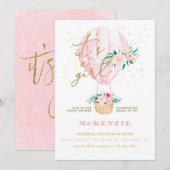 Invitation Baby shower Fille Balloon Rose Floral (Devant / Derrière)