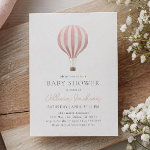Invitation Baby shower Fille Balloon Rose Hot Air