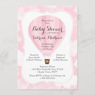 Invitation Baby shower Fille Balloon Rose Hot Air
