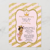 Invitation Baby shower FILLE, bandes dorées, or rose vif v2 (Devant / Derrière)