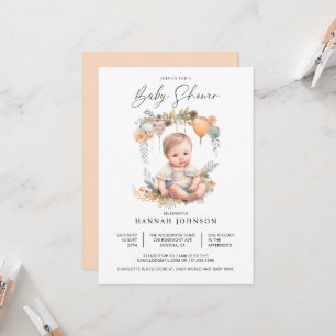 Invitation Baby shower fille bébé aquarelle