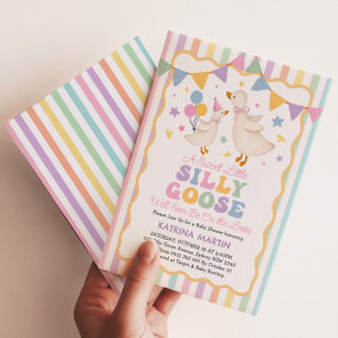 Invitation Baby Shower Fille Bébé Oie Folle Rayure