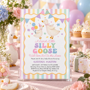 Invitation Baby Shower Fille Bébé Oie Folle Rayure
