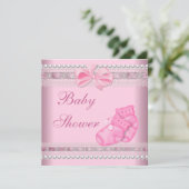Invitation Baby shower Fille Bébé Pink Booties Pearl Lace (Debout devant)