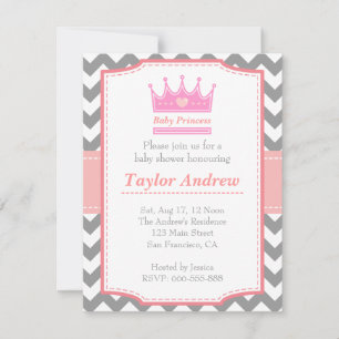 Invitation Baby Shower Fille - Bébé Princesse Avec Couronne R
