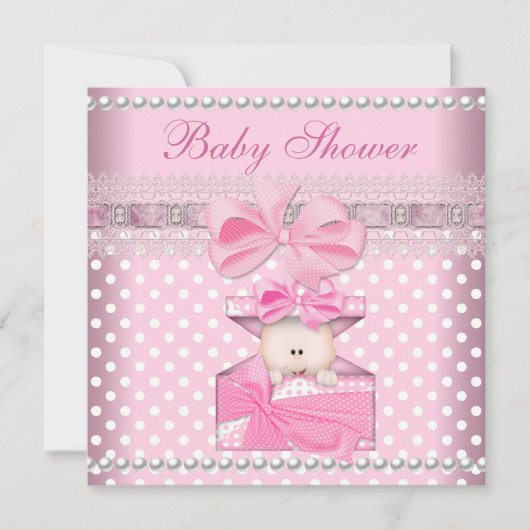 Invitation Baby shower fille bébé rose cadeau emplacement Pea (Devant)