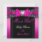 Invitation Baby shower fille bébé rose chaud Zèbre noir (Devant)