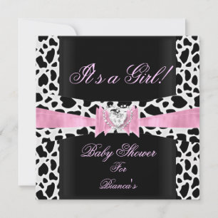 Invitation Baby Shower Fille Bébé Rose Noir Blanc Impression