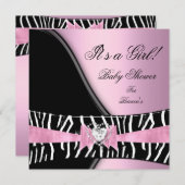 Invitation Baby shower fille bébé rose noir Zèbre (Devant / Derrière)