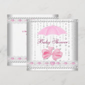 Invitation Baby shower fille bébé rose parapluie Pearl blanc (Devant / Derrière)