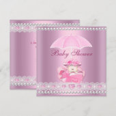 Invitation Baby shower fille bébé rose parapluie Pearl blanc (Devant / Derrière)