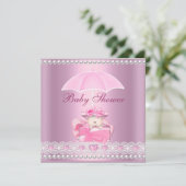 Invitation Baby shower fille bébé rose parapluie Pearl blanc (Debout devant)
