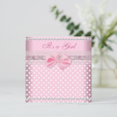 Invitation Baby shower fille bébé rose tache perle dentelle (Debout devant)