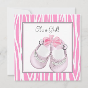 Invitation Baby Shower Fille Bébé Zèbre Rose Mignonne