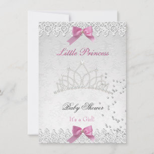 Invitation Baby Shower Fille Blanc Rose Princesse Damassé 2