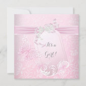 Invitation Baby shower Fille Blanc Rose Princesse Papillon (Devant)