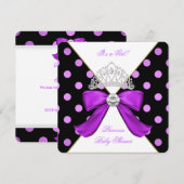 Invitation Baby Shower Fille Blanc Violet Princesse Points (Devant / Derrière)