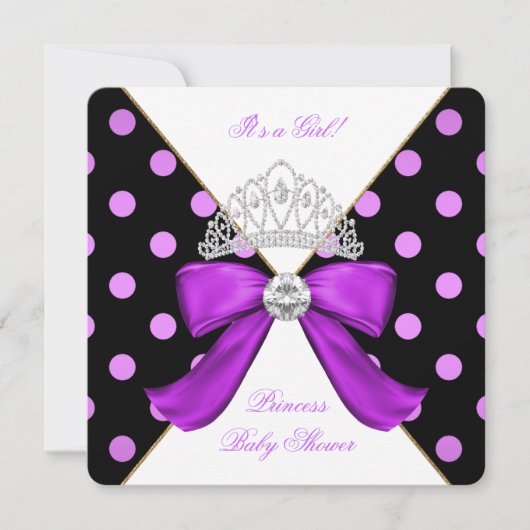 Invitation Baby Shower Fille Blanc Violet Princesse Points (Devant)