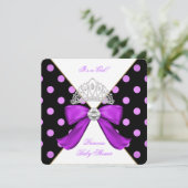 Invitation Baby shower fille blanc violet princesse Polka poi (Debout devant)