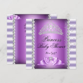 Invitation Baby shower fille blanc violet princesse Tiara Gem (Devant / Derrière)