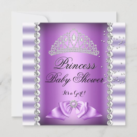 Invitation Baby shower fille blanc violet princesse Tiara Gem (Devant)