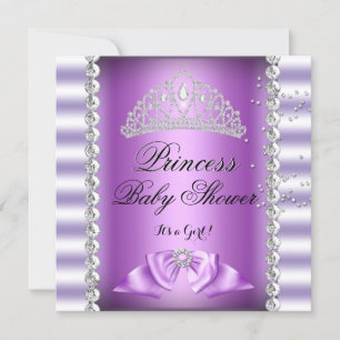 Invitation Baby shower fille blanc violet princesse Tiara Gem