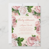 Invitation Baby shower Fille Blanche Rose rose (Devant)