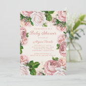 Invitation Baby shower Fille Blanche Rose rose (Debout devant)