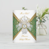 Invitation Baby shower fille blanche verte princesse Damas (Debout devant)