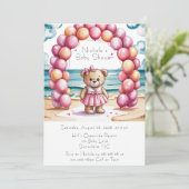 Invitation Baby shower Fille Blonde Beachside Teddy Bear (Debout devant)