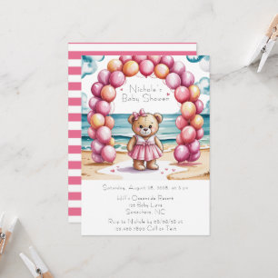 Invitation Baby shower Fille Blonde Beachside Teddy Bear