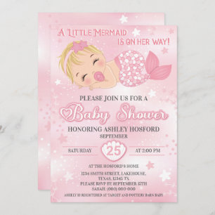 Invitation Baby shower fille blonde   Bébé Sirène 