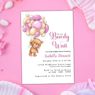 Invitation Baby shower Fille Blonde Rose Ours Teddy