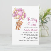 Invitation Baby shower Fille Blonde Rose Ours Teddy (Debout devant)