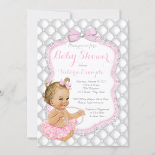 Invitation Baby Shower Fille Blonde Tutu Rose