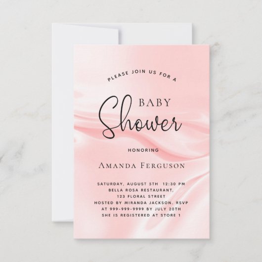 Invitation Baby shower fille blush rose satin soie (Devant)