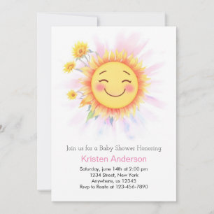 Invitation Baby Shower Fille Bohème Tournesol Ensoleillé
