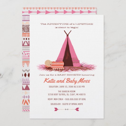Invitation Baby shower fille {Boho Chic} (Devant / Derrière)