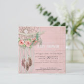 Invitation Baby shower fille BOHO Dream Catcher Plumes de boi (Debout devant)