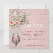Invitation Baby shower fille BOHO Dream Catcher Plumes de boi (Devant)