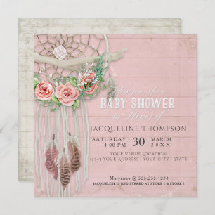 Invitation Baby shower fille BOHO Dream Catcher Plumes de boi