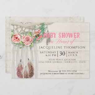 Invitation Baby shower fille BOHO Dream Catcher Shiplap Bois