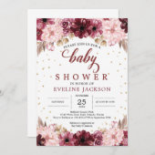 Invitation Baby shower fille boho rose vif (Devant / Derrière)