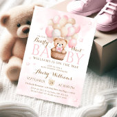Invitation Baby shower Fille Boloon Rose Ours Teddy