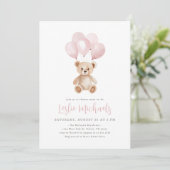 Invitation Baby shower Fille Boloon Rose Ours Teddy (Debout devant)